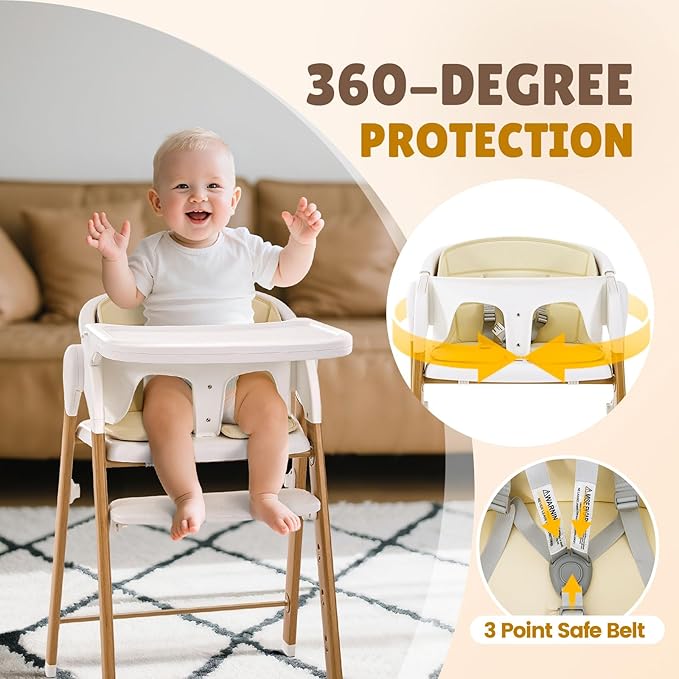Convertible High Chairs for Babies & Toddlers. 5-in-1 Adjustable High Chair with Removable Tray, Easy to Clean, Portable (Khaki)