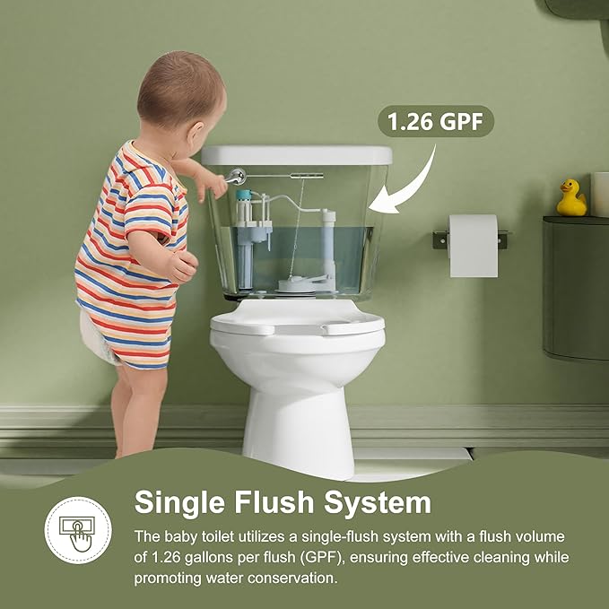 Simple Project Kids Toilet for Bathroom, Sturdy Ceramic Baby Potty Training Toilet, 10" Rough-In Children Toilets for Daycares, Playgrounds, Home Use, Overcoming Children's Fear- 10.5" Bowl Height