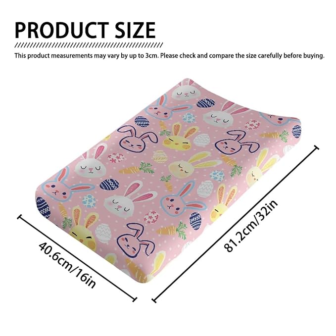 Rabbit Diaper Changing Pad Cover Easter Decor Pink 32''*16'' Baby Changing Pad Cover Breathbale Soft Changing Pad -Cover Home Decoration