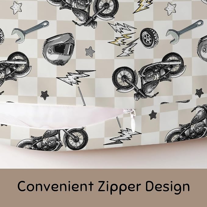 Cute Motorcycle Flag Plaid Nursing Pillow Cover Stretchy and Soft for Baby Girls Boys Motor Bikes Stars Breastfeeding Pillow Slipcovers for Race Vehicles Standard Nursing Pillows for Newborn