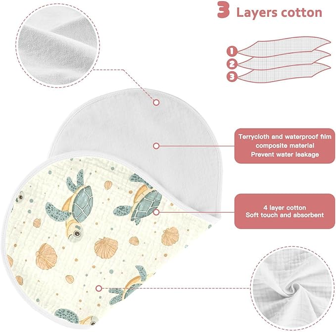 vvfelixl Cartoon Cute Sea Turtle Burp Cloths for Baby Boy Girls Baby Washcloths Burp Rags 1 Pack