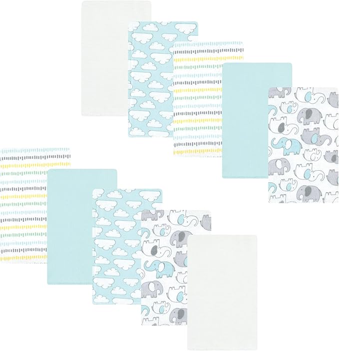 Luvable Friends Hudson Baby Flannel Burp Cloths 10pk, New Elephant