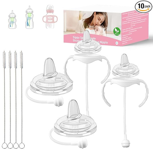 Sippy Cup Conversion Kit for Dr. Brown's Wide-Neck Baby Bottles, Weighted Sippy Cup Transition Kit with Handles for Kids, [Variable Flow] [Spill-Proof] [BPA-Free], 6m+