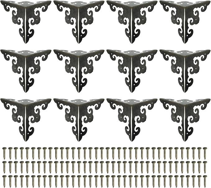 uxcell 12 Pcs Decorative Box Corner Cover, 64mm Metal Edge Guard, Furniture Corner Edges Protector with Screws, Bronze