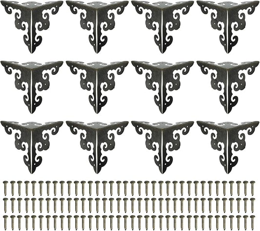 uxcell 12 Pcs Decorative Box Corner Cover, 64mm Metal Edge Guard, Furniture Corner Edges Protector with Screws, Bronze