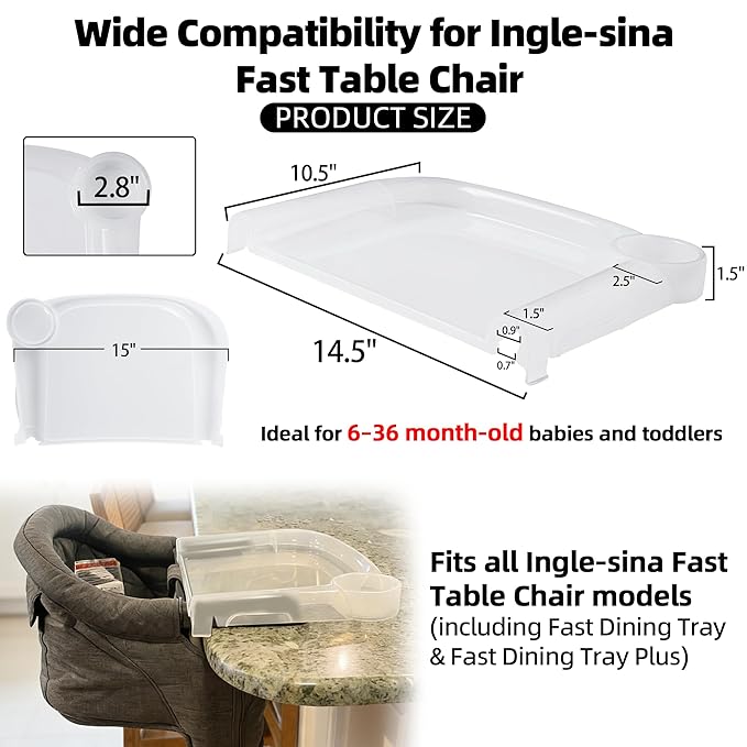 Clear Plastic Baby Dining Tray Compatible with Ingle-sina Fast Table Chair for Home & Restaurant Use, Portable Clip-On Feeding Tray for Hook-On High Chairs, Dishwasher Safe & BPA Free