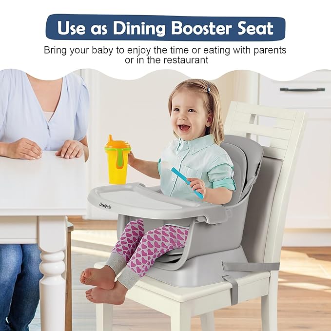 Cowiewie 8 in 1 Baby High Chair for Babies & Toddlers Table and Chair Set Building Block Table Highchair with Safety Harness, Removable Tray（Wavy）