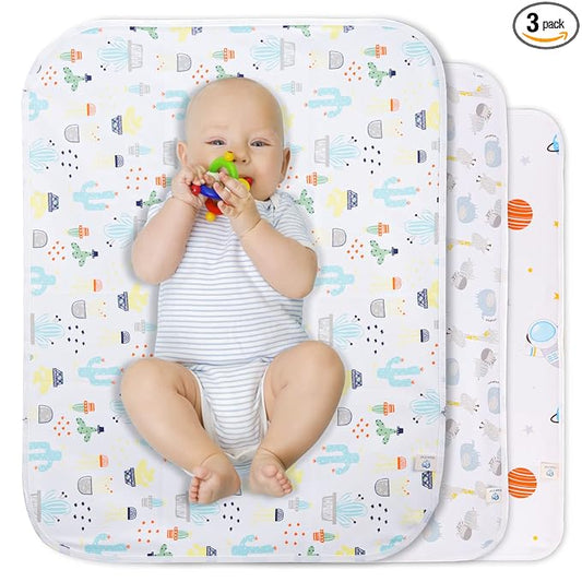 Baby Portable Changing Pad Waterproof Diaper Changing Mat Travel 3 Pack Washable Mattress Pad Reusable Under Pads Changing Pad Liners 22" x 27.5"
