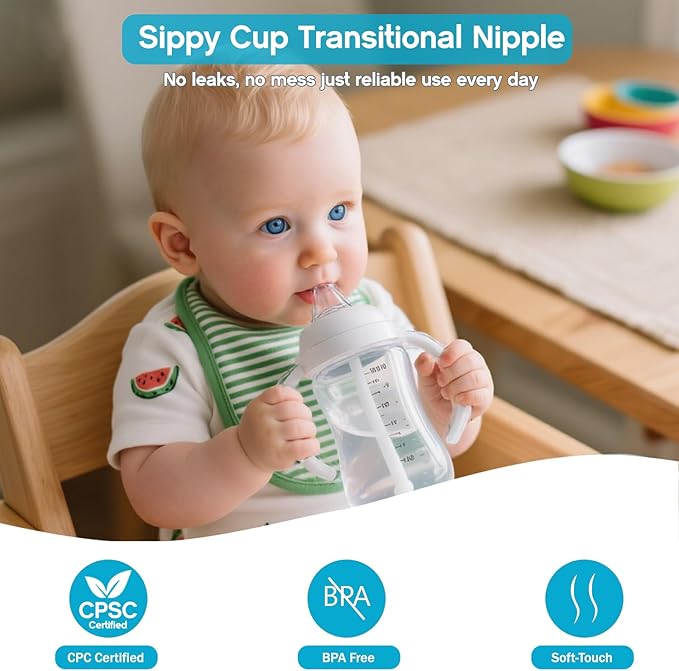 Sippy Spout Nipples for Philips Avent Natural Baby Bottle,My Grippy Spout Sippy Cup and Natural Trainer Sippy Cup,Leak-Proof Replacement Silicone Bottle Spouts Nipple BPA-Free, 6m+, 2 Count