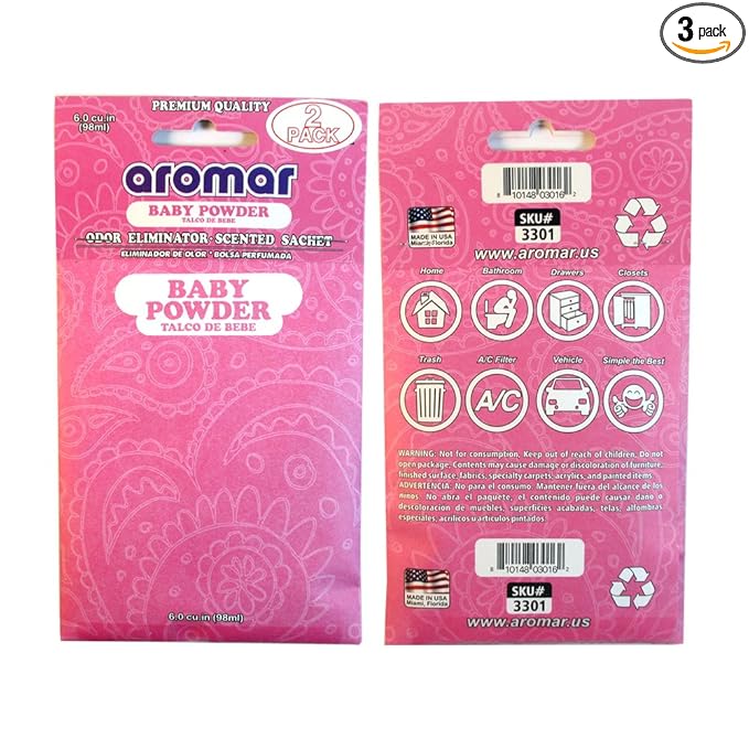 6 Pc Baby Powder Scented Sachet Drawer Bags Large Fresh Scent Air Freshener