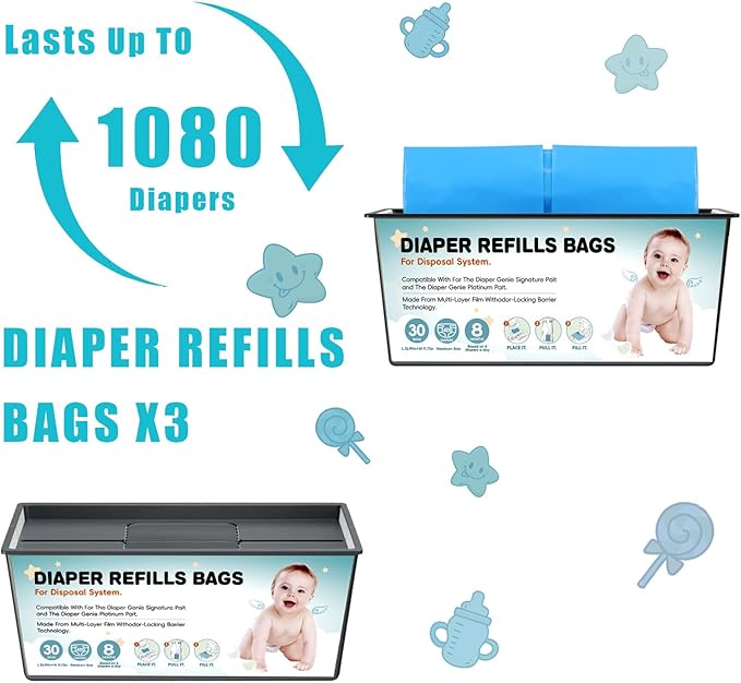 120 Bags Diaper Pail Refills Bags Compatible with Genie Easy Roll Signature and Platinum Diaper Pails | 7-Layer,Odor Barrier Technology| Holds Up to 5640 Newborn Diapers, 4Pack