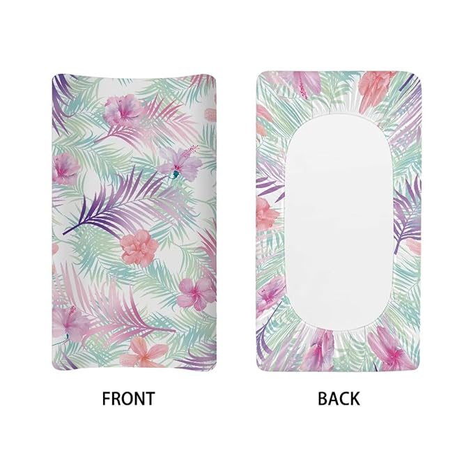 Microfiber Diaper Changing Table Sheets for Infants and Toddles Tropical Floral Leaves Baby Changing Pad Cover Soft Breathable