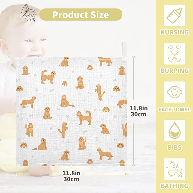 vvfelixl Baby Cotton Washcloths Labradoodle Dog Infants Bath Towel for Unisex Puppy Face Towels for Newborn, Natural Baby Wipes Delicate Skin, 11.8 X 11.8 inch, one sizex3