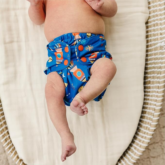 Esembly Cloth Diaper Cover - Reusable Swim Diaper, Waterproof, Breathable - Adjustable Outer Layer Over Absorbent Inner for Blowout Protection - Blast Off, Size 2 (18-35lbs)