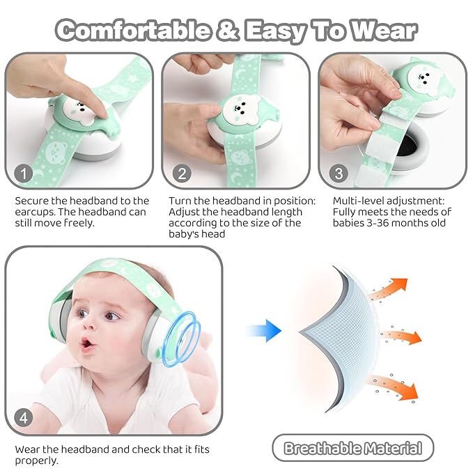 YomauiYee Baby Earmuffs,Bear Infant Headphones Noise Cancelling Infant Ear Protection with Adjustable Headband Baby Sound Proof Headphones,Baby Travel Essentials for Travel/Sleep/Plane/Noisy Event