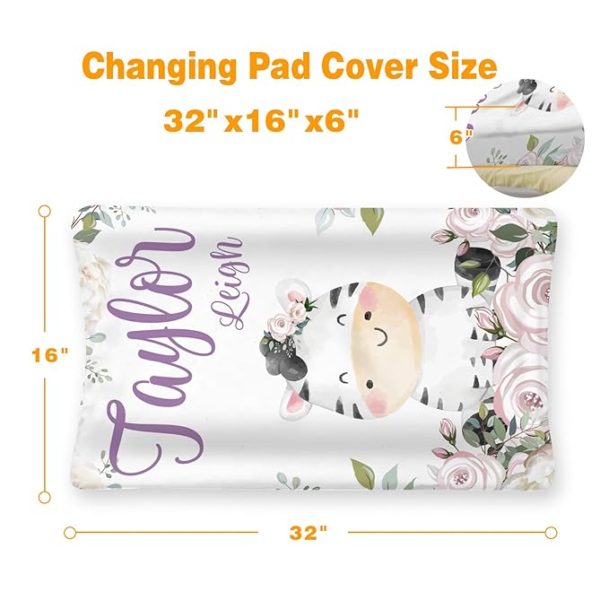 Custom Changing Pad Cover Set - Jersey Knit Comfy CozyUltra Soft Unisex Diaper Changing Table Covers with Personalized Name for Baby Boys Girls - Waterproof Ultra Soft 4 Pcs Set Style03