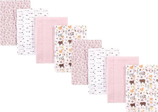 Hudson Baby Cotton Poly Flannel Burp Cloths Multipack, Girl Pinecone 8-Pack, One Size