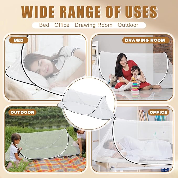 2 Pcs Large Pop Up Mosquito Net for Bed 78 * 31 * 22 Inch Portable Foldable Mosquito Netting for Camping Outdoor Indoor Travel Patio Bug Net Mesh Tent Canopy for Adults Bedroom, White