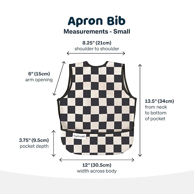 Tiny Twinkle Mess Proof Baby Bib for Boys | Waterproof Toddler Bib for Eating | Baby Apron for Feeding, Machine Washable | Perfect Shower Gift (Blue Checkers, 6–24M)