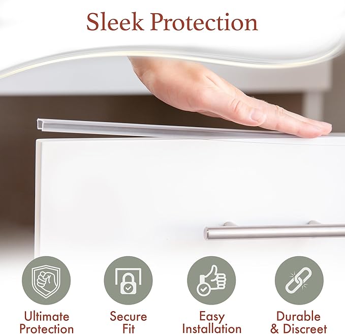 Cabinet Hero 4-Pack 13/16" Thick, 18" Length Slimline Cabinet Edge Protector – Durable Slip-On Plastic Door & Drawer Edge Guard – Prevents Shelves for Wear, Bumps, Discoloration & Damage - White