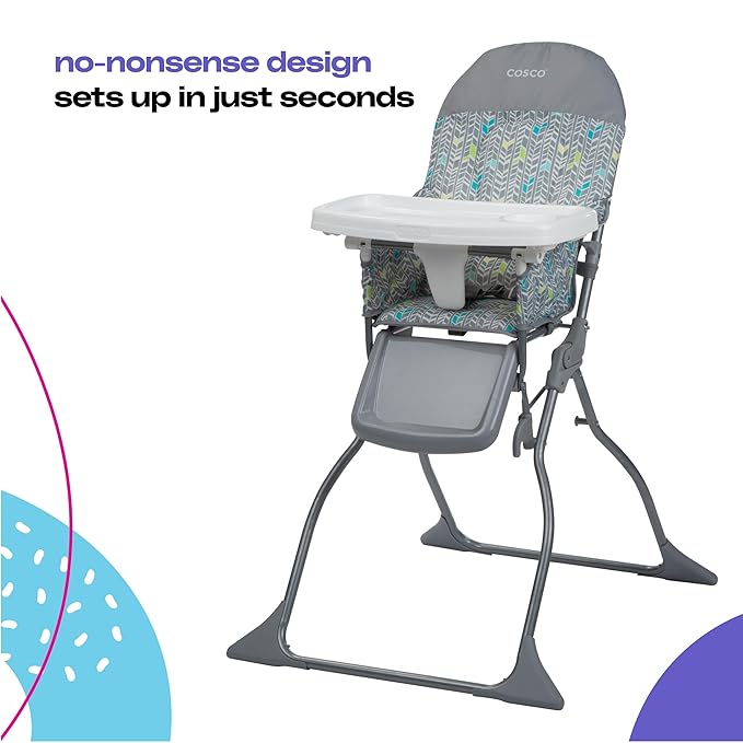 Cosco Kids Highchair for Baby, Simple Foldable High Chair, Convenient, Lightweight, and Compact Design, Elephant Squares