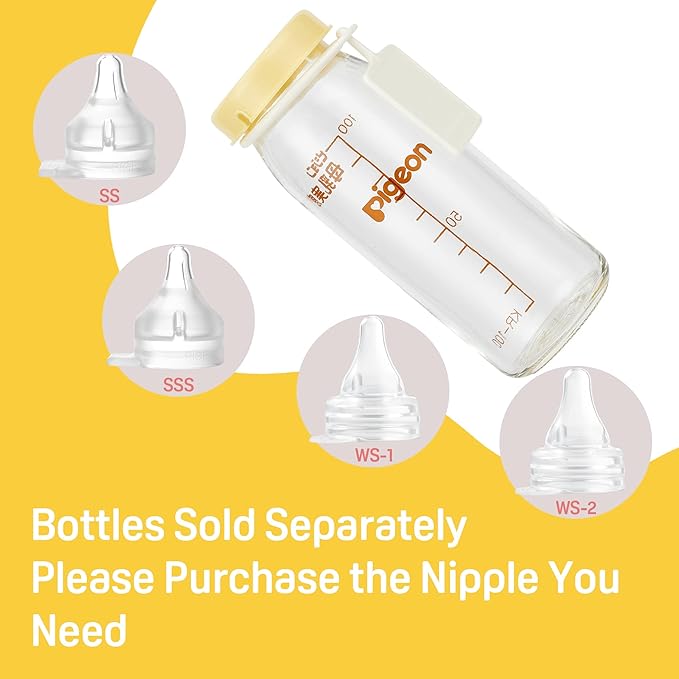 Pigeon Glass Bottle with Lid and Name Tag, 3.38 Oz (Not Including Nipple), Please Use It Under The Guidance of a Pediatrician