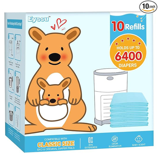 10 Pack Diaper Pail Refill Bags Compatible with Dekor Classic Diaper Pail, 40% Extra Length Refills Holds up to 6400 Diapers, Thickened Multi-layer Odor Control Diaper Bags (Baby Scent)
