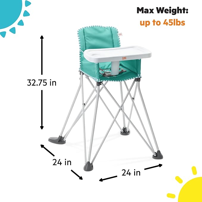 Bright Starts Pop 'N Dine Portable High Chair, Indoor/Outdoor, BPA Free Tray, Easy to Fold, Unisex, Teal, 6 Months +