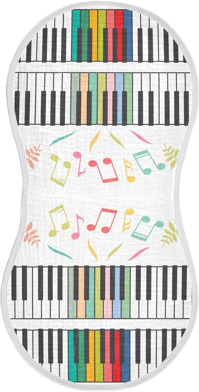 Colorful Piano Keyboard Music Note Muslin Burp Cloths for Baby 1 Pack Soft 100% Cotton Baby Washcloths Bibs for Boy Girl