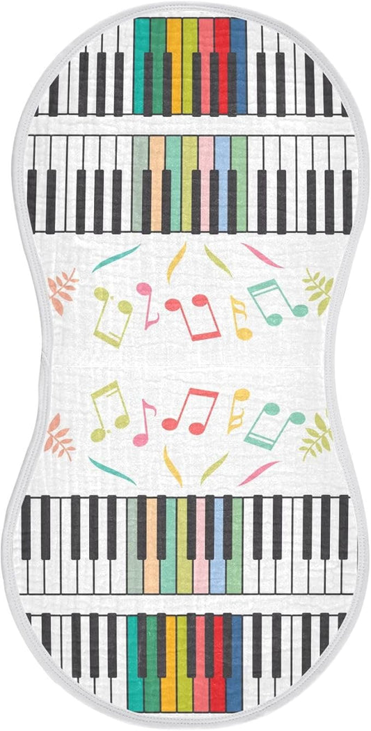 Colorful Piano Keyboard Music Note Muslin Burp Cloths for Baby 1 Pack Soft 100% Cotton Baby Washcloths Bibs for Boy Girl