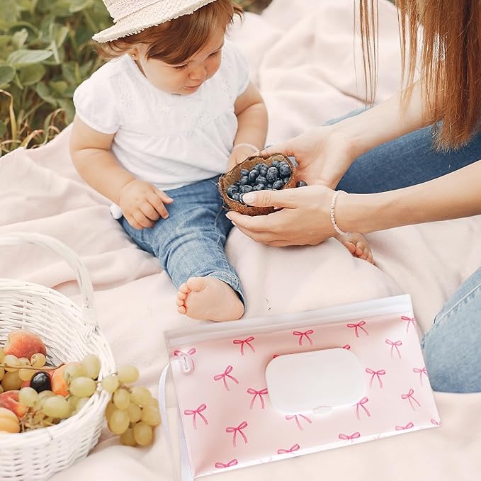cephira Baby wipes dispenser，portable baby wipes holder for outdoor, Refillable baby wipes container, on the go wet wipe pouch for travel, resuable wipes dispenser for hiking (Pale Pink)