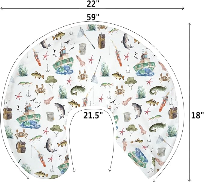Gone Fishing Baby Nursing Pillow Covers for Boy Girl Ocean Boats Fishes Crabs Seaweed Nursing Pillowcase for Breastfeeding Pillows Fishing Lovers Gift Soft Stretchy Slipcovers for Newborn Infant