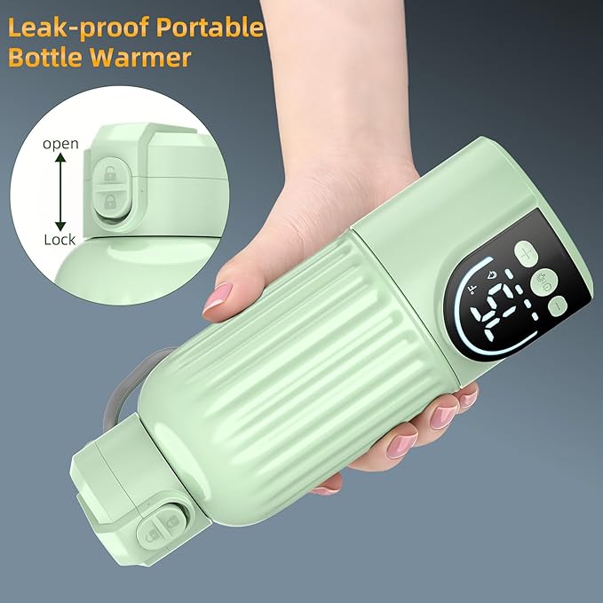 Portable Bottle Warmer for Travel, 17oz Large Capacity, 18000mAh Battery Life, Dual Heating Modes for Breast Milk Water, Fast Heating, Cordless Milk Warmer for Car Airplane Outdoor (Green)