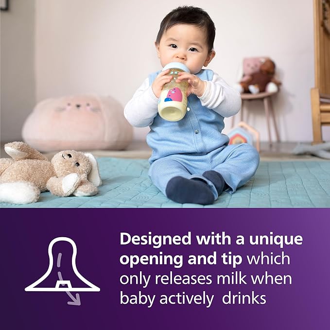 Philips Avent PPSU Natural Baby Bottles with Medium Flow Nipples (Flow 3), 9oz, with Decoration, SCY943/02, (Pack of 12)