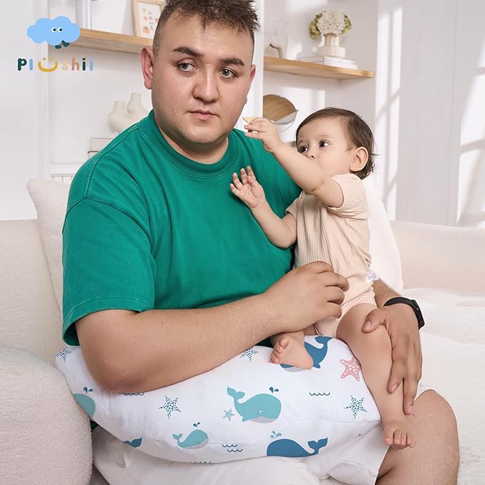 Plushii Nursing Pillow for Breastfeeding, Soft and Supportive Breastfeeding Pillow for Mom and Baby, Cute Feeding Pillow with Removable Cover for 0–12 Months, Whale