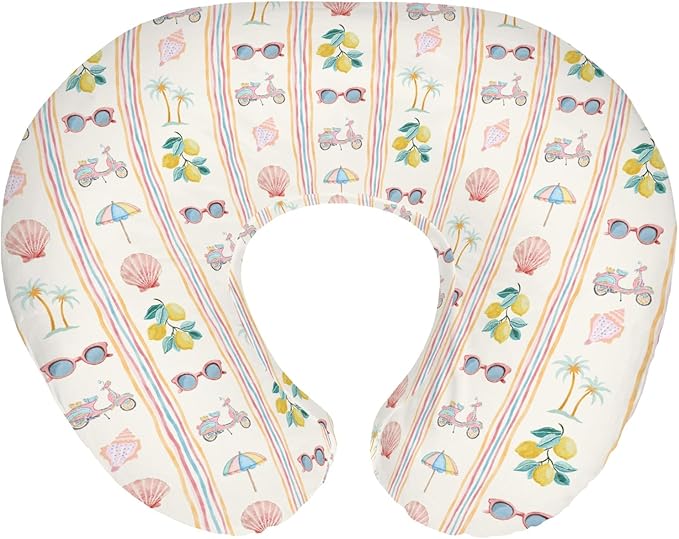 Boho Summer Beach Baby Nursing Pillow Covers for Girl Retro Lemon Palm Tree Sunglass Seashells Nursery Pillowcase for Breastfeeding Pillows Coastal Seaside Soft Stretchy Slipcovers for Newborn Infant