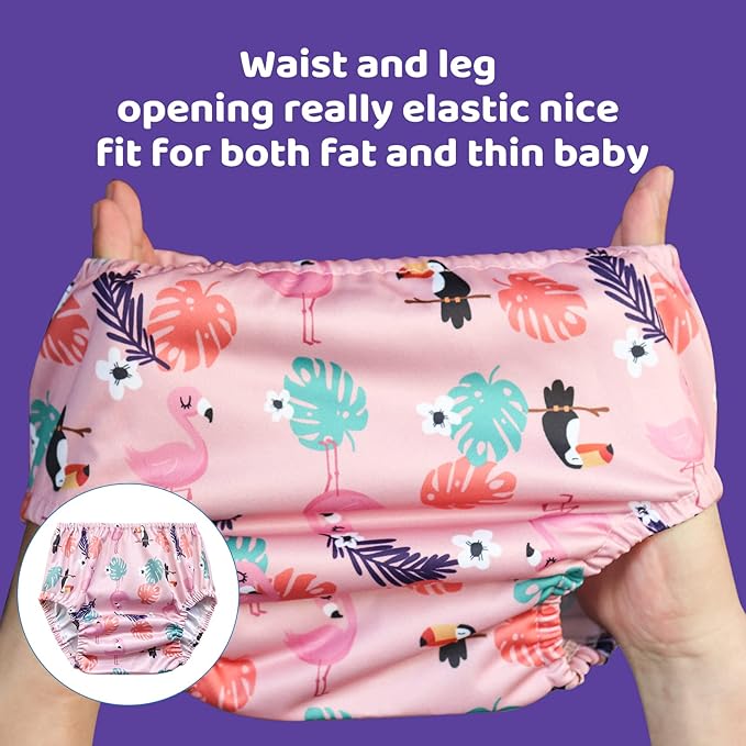 BISENKID 6 Packs Waterproof Plastic Pants for Toddlers Potty Training Pants & Good Elastic and Breathable Diaper Cover for Girl 2t