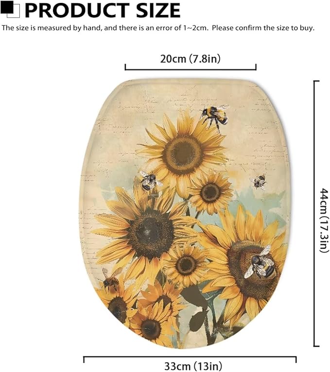 Sunflower Bathroom Toilet Lid Seat Toilet Protector Cover Soft, Dustproof Polyester Fabric Toilet Seat Cover Covers Stains, Stays Clean, Easy To Install