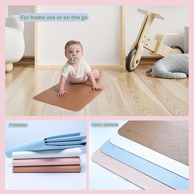 Luxury Vegan Leather Baby Changing Mat - 16"x30" Eco-Friendly, Versatile, Thin & Foldable, Easy-to-Clean Diaper Pad (Blush)