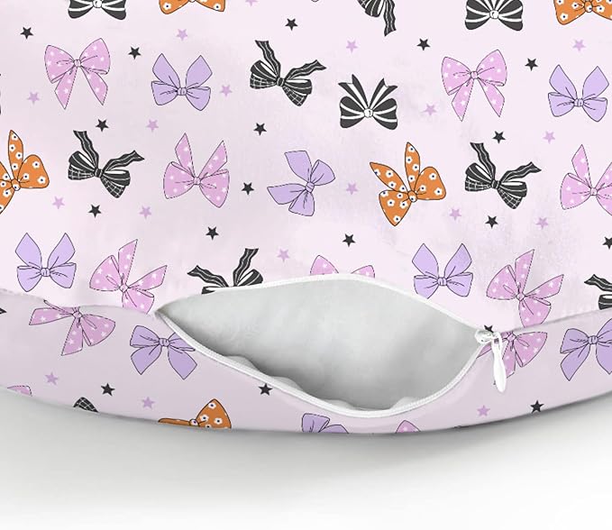 Pastel Halloween Bows Baby Nursing Pillow Covers for Boy Girl Spooky Sweet Bows Stars Nursery Pillowcase for Breastfeeding Pillows Cute Girly Ribbons Soft Stretchy Slipcovers for Newborn Infant