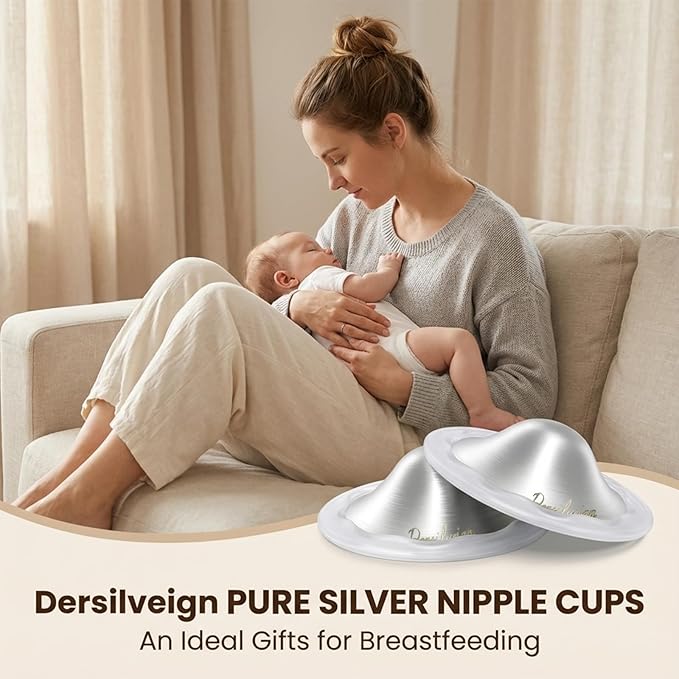 999 Original Silver Nursing Cups, Silver Nipple Cover with Silicone Protect Rings for Breastfeeding Essential, Silver Nipple Shield for Nursing Newborn, Metal Nipple Shields, X-Large