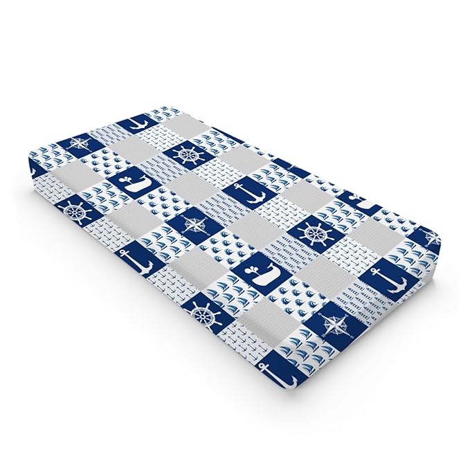 Navy Nautical Life Changing Pad Cover Marine Ocean Lighthouse Compass Whale Changing Table Cover for Baby Boys Girls Soft Breathable Stretchy Fitted Diaper Changing Mat Sheets 32''x16''