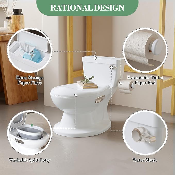2-in-1 Potty Training Toilet, 12.99in Standalone Potty Chair for Toddlers & Baby, Realistic Flushing Sound, Soft Comfort Seat, Removable Washable Pot, Non-Slip Base, Built-in Toilet Paper Holder