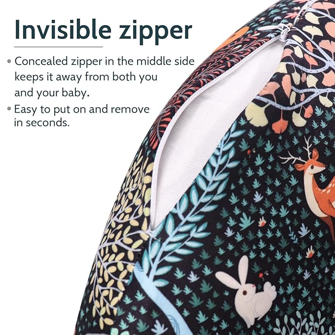 Baby Nursing Pillow Cover, Woodland Breastfeeding Pillow Slipcover, 2PACK, Nursing Pillow Case for Newborn, Soft Fabric Fits Snug On Infant, Washable and Breathable, Animals Deer Rabbit