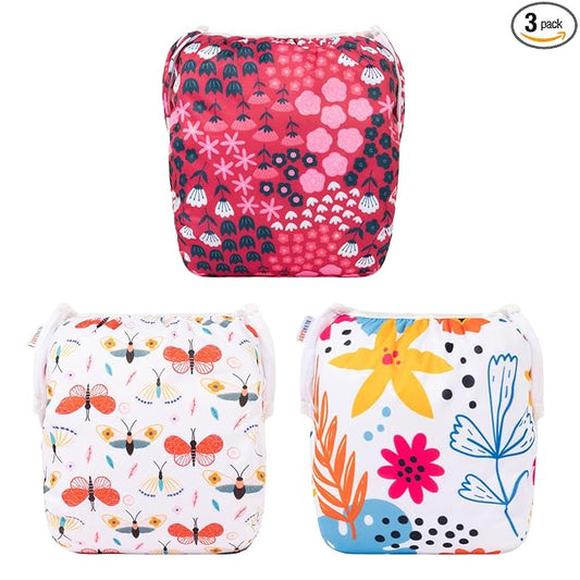 ALVABABY Cloth Swim Diaper 3pcs Baby/Toddler/Infant Snap Reusable Adjustable Swimming Diaper Baby Boy and Girl 3SWY32 Small (Pack of 3)