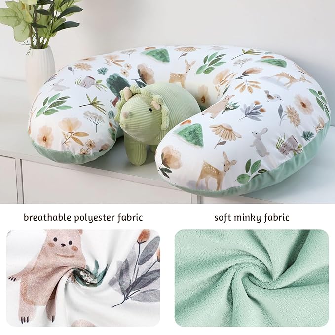 Nursing Pillow Cover 1 Pack, Removable Nursing Pillow Cover for Breastfeeding Pillows, Super Soft Comfortable Slipcover for Boy and Girls, Green Animals