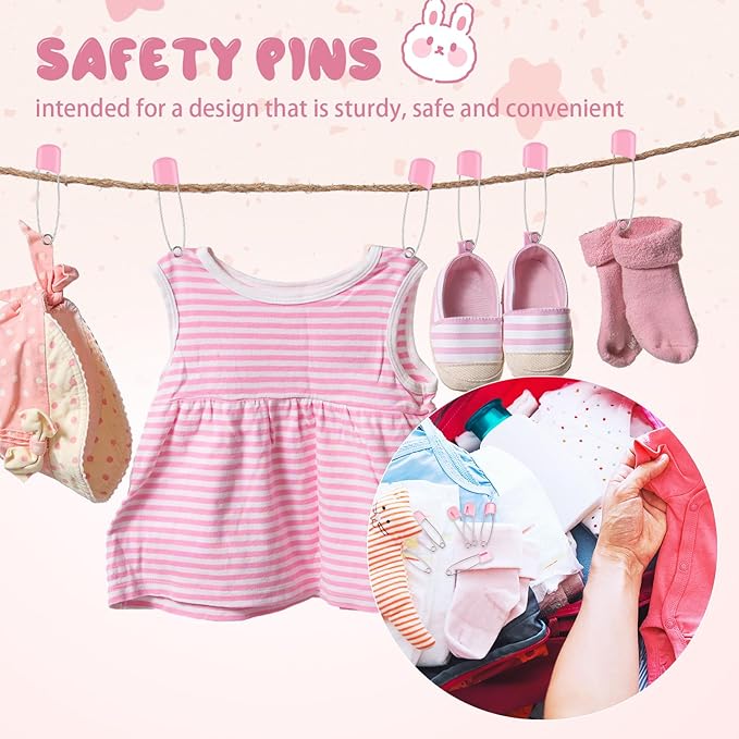 WILLBOND 150 Pcs Diaper Pins Safety 2.2 Inch Plastic Head Cloth Diaper Nappy Pins with Locking Closures Stainless Steel with Velvet Bag (Pink)
