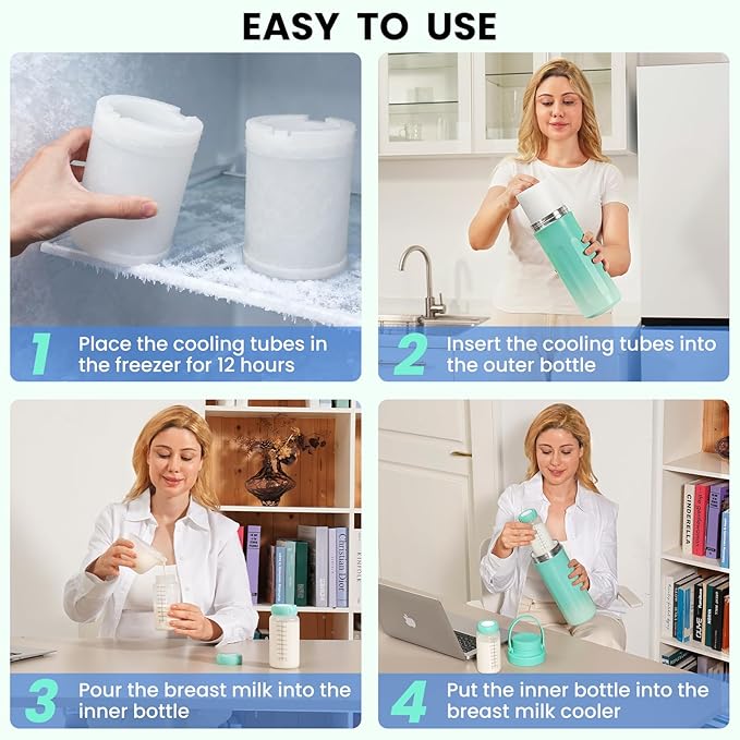 22oz Portable Breast Milk Cooler for Work & Travel, Breastmilk Cooler with 360° Total Cooling for 24 Hours & Leak-Proof Dual-Bottle for Breastfeeding Moms' All-Day Needs