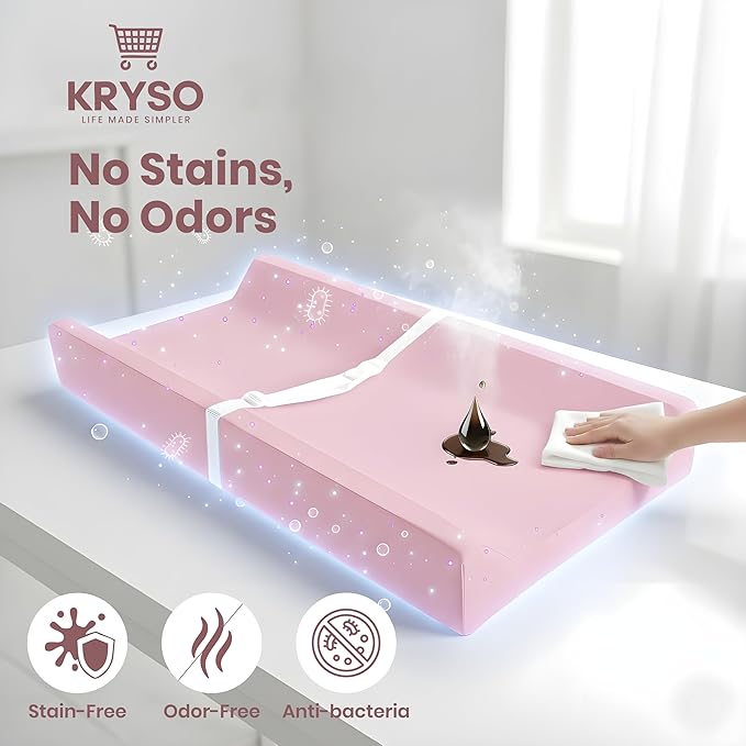 KRYSO Baby Changing Pad – Soft Vegan Leather Changing Pad, Waterproof and Wipeable Diaper Changing Mat, Easy-to-Clean Baby Mat for Newborns and Toddlers (Light Pink)