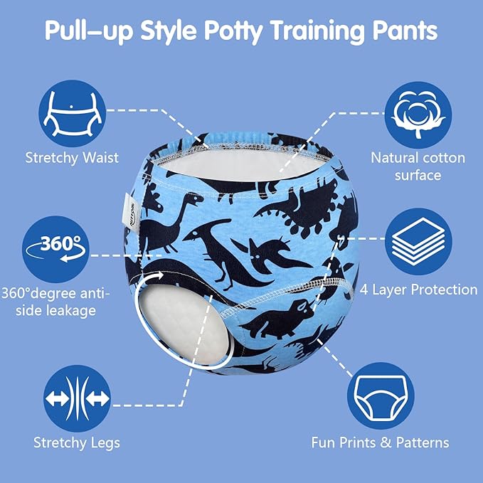 Baby Cotton Training Pants 6 Packs Toilet Training Underpants Absorbent Toddler Potty Training Underwear 2T-5T